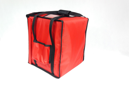Torba do pizzy na 8 pudełek 350x350 mm, z nylonu, czerwona z czarną lamówką | FURMIS, T8S