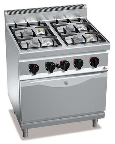 Kuchnia gazowa 4-palnikowa z piekarnikiem gazowym GN 2/1, 29,3 kW, 800x700x900 mm | BERTO'S, Macros 700, Eco Power, G7F4PW+FG