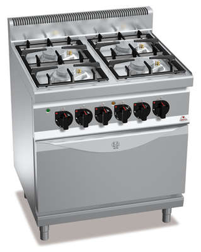 Kuchnia gazowa 4-palnikowa z piekarnikiem elektrycznym statycznym GN 2/1, 29 kW, 800x700x900 mm | BERTO'S, Macros 700, Eco Power, G7F4PW+FE