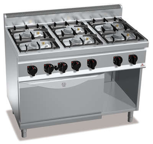 Kuchnia gazowa 6-palnikowa z piekarnikiem gazowym GN 2/1 i szafką, 41,3 kW, 1200x700x900 mm | BERTO'S, Macros 700, Eco Power, G7F6PW+FG