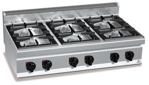 Kuchnia gazowa 6-palnikowa, nastawna, 31,5 kW, 1200x700x290 mm | BERTO'S, Macros 700, High Power, G7F6B