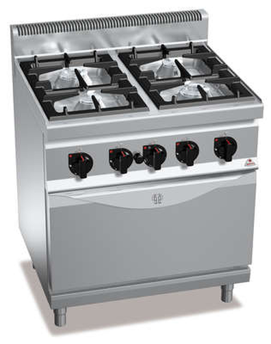 Kuchnia gazowa 4-palnikowa z piekarnikiem gazowym GN 2/1, 35,8 kW, 800x700x900 mm | BERTO'S, Macros 700, Max-Power, G7F4P+FG