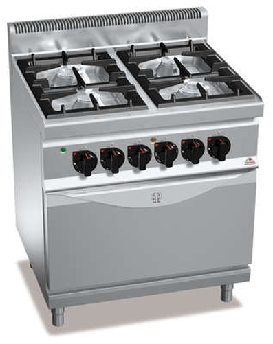 Kuchnia gazowa 4-palnikowa z piekarnikiem elektrycznym statycznym GN 2/1, 28,5 kW, 800x700x900 mm | BERTO'S, Macros 700, High Power, G7F4+FE