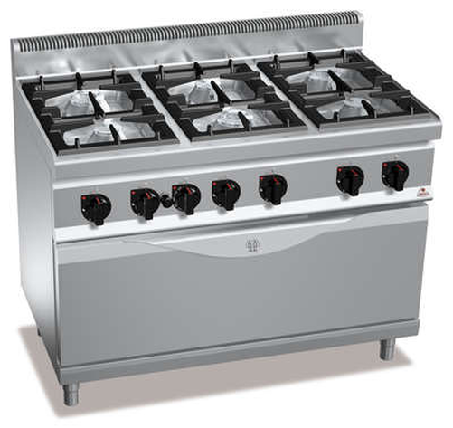 Kuchnia gazowa 6-palnikowa z piekarnikiem gazowym 1051x530 mm, 43,5 kW, 1200x700x900 mm | BERTO'S, Macros 700, High Power, G7F6+T