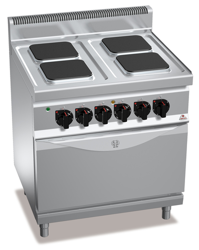 Kuchnia elektryczna 4-płytowa, płyty kwadratowe z piekarnikiem elektrycznym statycznym GN 2/1, 17,9 kW, 800x700x900 mm | BERTO'S, Macros 700, High Power, E7PQ4+FE