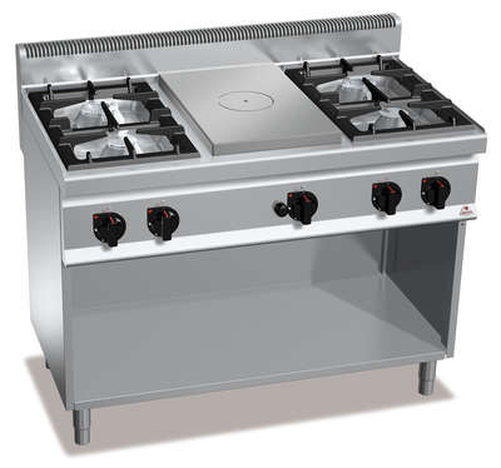 Kuchnia gazowa 4-palnikowa z płytą grzewczą, wolnostojąca, 28 kW, 1200x700x900 mm | BERTO'S, Macros 700, High Power, G7T4P4FM