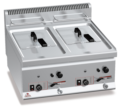 Frytownica gazowa dwukomorowa 2x 8 l z kranem spustowym, nastawna, 13,2 kW, 600x600x290 mm | BERTO'S, Plus 600, Turbo, GL8+8B