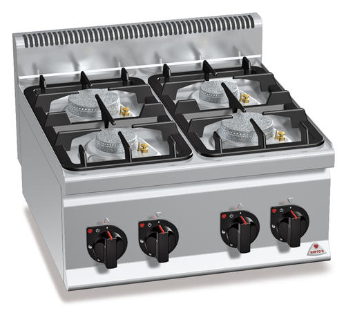 Kuchnia gazowa 4-palnikowa, nastawna, 19 kW, 600x600x290 mm | BERTO'S, Plus 600, Eco Power, G6F4BPW