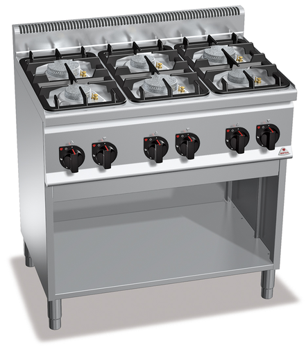 Kuchnia gazowa 6-palnikowa, wolnostojąca, 28,5 kW, 900x600x900 mm | BERTO'S, Plus 600, Eco Power, G6F6MPW