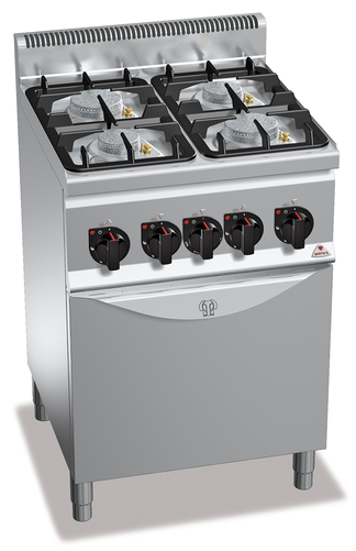 Kuchnia gazowa 4-palnikowa z piekarnikiem gazowym GN 1/1, 22,5 kW, 600x600x290 mm | BERTO'S, Plus 600, Eco Power, G6F4PW+FG1