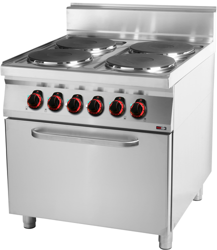 Kuchnia elektryczna 4-płytowa z piekarnikiem elektrycznym GN 2/1, 20.3 kW, 800x900x900 mm, 400V, inox | REDFOX, Linia 900, SPT90/80-21E