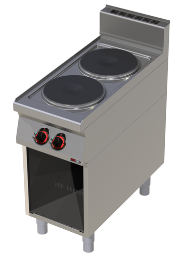 Kuchnia elektryczna 2-płytowa, płyty okrągłe, wolnostojąca, 7 kW, 400x900x900 mm, 400V,  inox | REDFOX, Linia 900, SP90/40E