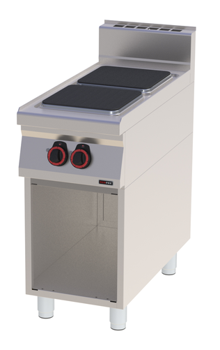 Kuchnia elektryczna 2-płytowa, płyty kwadratowe, wolnostojąca, 7 kW, 400x900x900 mm, 400V, inox | REDFOX, Linia 900, SPQ90/40E