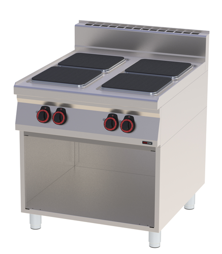 Kuchnia elektryczna 4-płytowa, płyty kwadratowe, wolnostojąca, 14 kW, 800x900x900 mm, 400 V, inox | REDFOX, Linia 900, SPQ90/80E