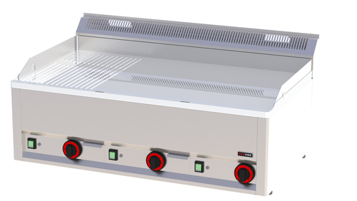 Płyta grillowa elektryczna, ze stali nierdzewnej, 2/3 gładka, 1/3 ryflowana, chromowana, nastawna, 9 kW, 990x600x290 mm, inox | REDFOX, Linia 600, FTHRC90EL