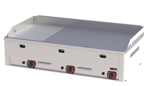 Płyta grillowa gazowa, ze stali nierdzewnej, 2/3 gładka, 1/3 ryflowana, nastawna, 12 kW, 990x600x220 mm, inox | REDFOX, FTHR-90G