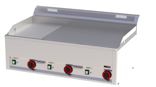 Płyta grillowa elektryczna, ze stali nierdzewnej, 2/3 gładka, 1/3 ryflowana, nastawna, 9 kW, 990x600x290 mm, inox | REDFOX, Linia 600, FTHR90EL
