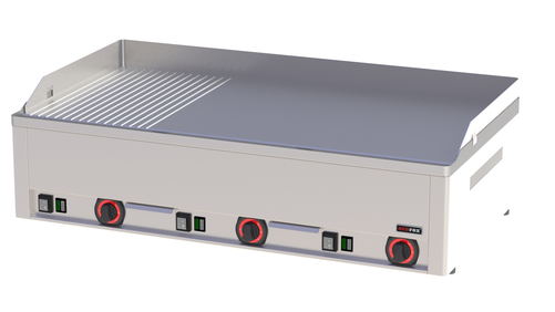 Płyta grillowa elektryczna, ze stali nierdzewnej, 2/3 gładka, 1/3 ryflowana, nastawna, 9 kW, 990x540x220 mm, inox | REDFOX, FTHR-90E