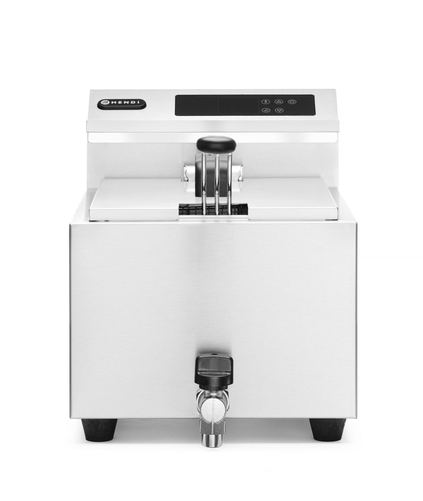 Frytownica elektryczna jednokomorowa 8 l z kranem spustowym i panelem cyfrowym, nastolna, 3,5 kW, 300x515x345 mm | HENDI, Mastercook