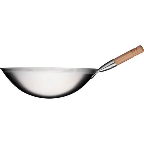 Patelnia WOK ze stali satynowanej, uchwyt drewniany 200 mm, średnica 400 mm | STALGAST, 037400