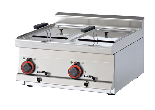 Frytownica elektryczna dwukomorowa 2x 10 l z kranem spustowym, nastawna, 14,3 kW, 400 V, 600x600x280 mm | RMGASTRO, F2/10T-66 ET
