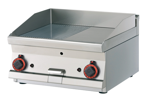 Płyta grillowa gazowa, ze stali nierdzewnej, 1/2 gładka, 1/2 ryflowana, 9 kW, 600x600x280 mm, inox | RMGASTRO, FTLRT-66 G