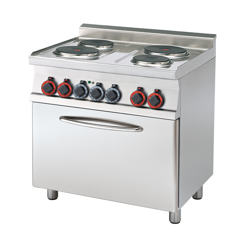 Kuchnia elektryczna 4-palnikowa z piekarnikiem statycznym GN 1/1, 8,62 kW, 800x600x900 mm, 400 V, inox | RMGASTRO, CF4-68 ET