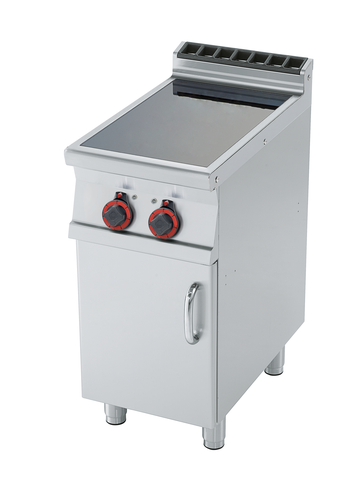 Kuchnia elektryczna ceramiczna 2-polowa z szafką, 5 kW, 400x700x900 mm, 400 V, inox, czarna | RMGASTRO, PCC-74 ET