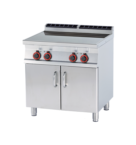 Kuchnia elektryczna ceramiczna 4-polowa z szafką, 10 kW, 800x700x900 mm, 400 V, inox, czarna | RMGASTRO, PCC-78 ET