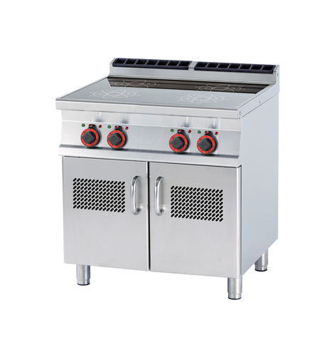 Kuchnia elektryczna indukcyjna 4-palnikowa z szafką, 20 kW, 800x700x900 mm, 400 V, inox | RMGASTRO, PCI-78 ET