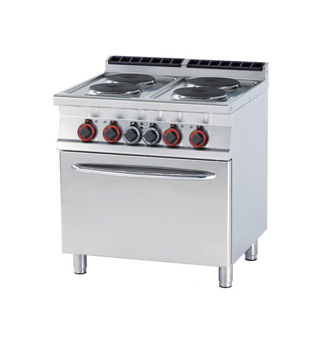 Kuchnia elektryczna 4-palnikowa z piekarnikiem elektrycznym GN 2/1, 15,4 kW, 800x700x900 mm, 400 V, inox | RMGASTRO, CF4-78 ET