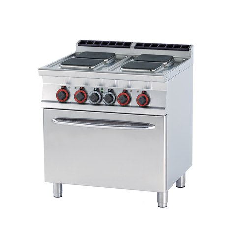 Kuchnia elektryczna 4-palnikowa z piekarnikiem elektrycznym konwekcyjnym GN 1/1, 15,72 kW, 800x700x900 mm | RMGASTRO, CFVQ4-78 ET
