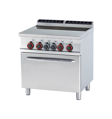 Kuchnia elektryczna ceramiczna 4-palnikowa z piekarnikiem elektrycznym GN 1/1, 15 kW, 800x700x900 mm, 400 V, inox | RMGASTRO, CFC4-78 ET