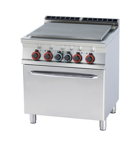 Kuchnia elektryczna żeliwna 4-palnikowa z piekarnikiem elektrycznym GN 2/1, 15 kW, 800x700x900 mm, 400 V, inox | RMGASTRO, TPF-78 ET