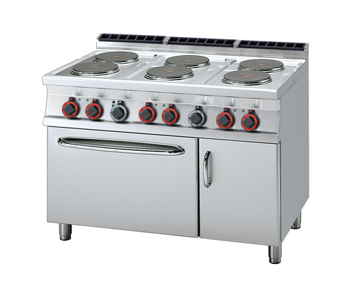 Kuchnia elektryczna 6-palnikowa z piekarnikiem elektrycznym GN 2/1 i szafką, 20,6 kW, 1200x700x900 mm, 400 V, inox | RMGASTRO, CF6-712 ETV