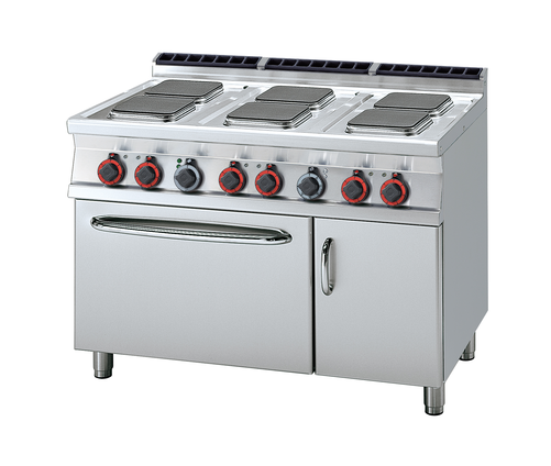 Kuchnia elektryczna 6-palnikowa z piekarnikiem elektrycznym konwekcyjnym GN 1/1 i szafką, 20,92 kW, 1200x700x900 mm | RMGASTRO, CFVQ6-712 ETV