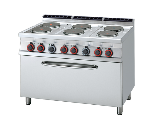 Kuchnia elektryczna 6-palnikowa z piekrnikiem elektrycznym 3x GN 1/1, 22,5 kW, 1200x700x900 mm, 400 V, inox | RMGASTRO, CF6-712 ET