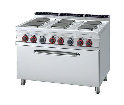 Kuchnia elektryczna 6-palnikowa z piekarnikiem elektrycznym 3x GN 1/1, 22,5 kW, 1200x700x900 mm | RMGASTRO, CFQ6-712 ET