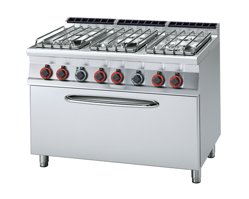 Kuchnia gazowa 6-palnikowa z piekarnikiem gazowym, 57 kW, 1200x700x900 mm, inox | RMGASTRO, CF6-712 G/P