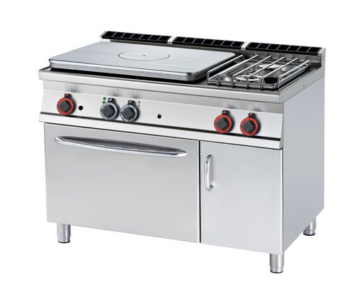 Kuchnia żeliwna gazowa 2-palnikowa z piekarnikiem elektrycznym, 30 kW, 1200x700x900 mm, 400 V, inox | RMGASTRO, TPF2-712 GEV/P