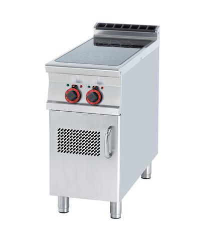 Kuchnia indukcyjna 2-płytowa z szafką, 10 kW, 400x900x900 mm, 400 V, inox, czarna | RMGASTRO, PCI-94 ET