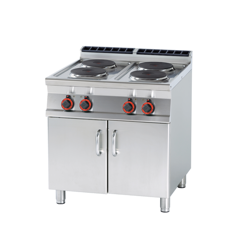Kuchnia elektryczna 4-palnikowa z szafką, 14 kW, 800x900x900 mm, 400 V, inox | RMGASTRO, PC-98 ET