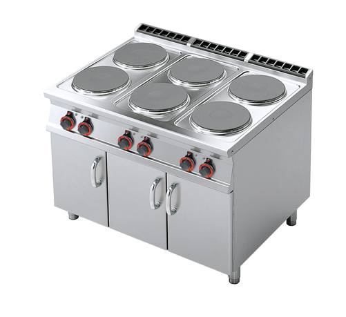 Kuchnia elektryczna 6-palnikowa z szafką, 21 kW, 1200x900x900 mm, 400 V, inox | RMGASTRO, PC-912 ET