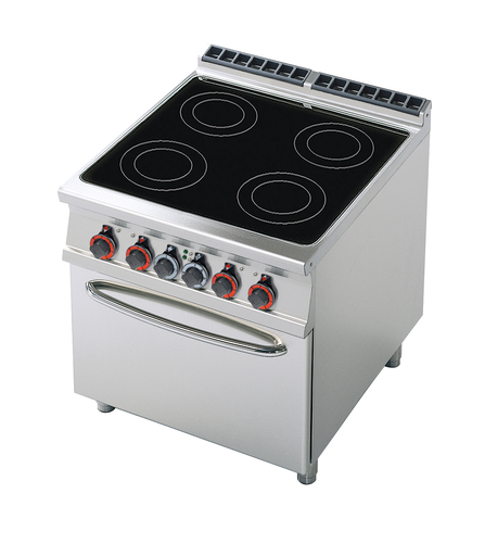 Kuchnia ceramiczna 4-płytowa z piekarnikiem elektrycznym GN2/1, 18,92 kW, 800x900x900 mm, inox, czarna | RMGASTRO, CFC4-98 ET