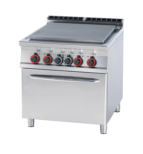 Kuchnia elektryczna 4-płytowa z piekarnikiem elektrycznym GN 2/1, 30.32kW, 800x900x900 mm, inox | RMGASTRO, TPF-98 ET