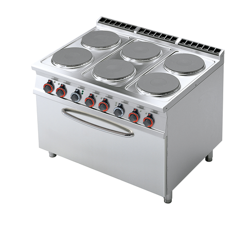 Kuchnia elektryczna 6-palnikowa z piekarnikiem elektrycznym 3x GN 1/1, 30,2 kW, 400V, inox, czarna | RMGASTRO, CF6-912 ETV