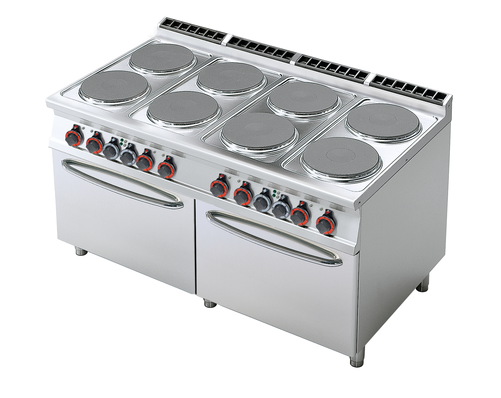 Kuchnia elektryczna 8-palnikowa z dwoma piekarnikami elektrycznymi GN 2/1, 41,4 kW, 400V, inox, czarna | RMGASTRO, CF8-916 ET