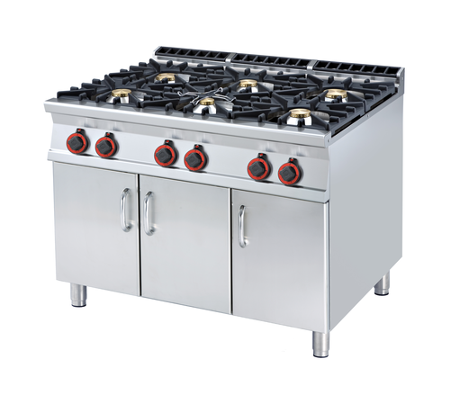 Kuchnia gazowa 6-palnikowa z szafką, 45 kW, 1200x900x900 mm, inox | RMGASTRO, PC-912 G