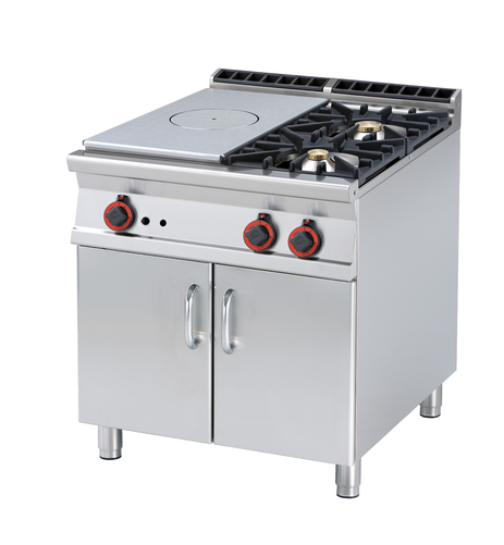 Kuchnia żeliwna 2-palnikowa z szafką gazowa, 24 kW, 800x900x900 mm, inox, czarna | RMGASTRO, TP2-98 G