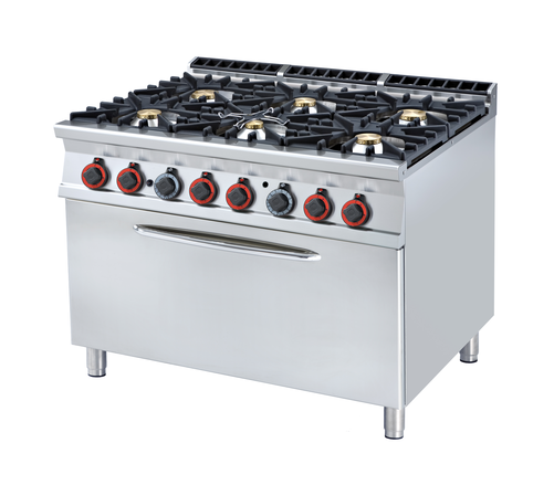 Kuchnia gazowa 6-palnikowa z piekarnikiem gazowym 3x GN 1/1, 58 kW, 1200x900x900 mm, inox | RMGASTRO, CF6-912 G